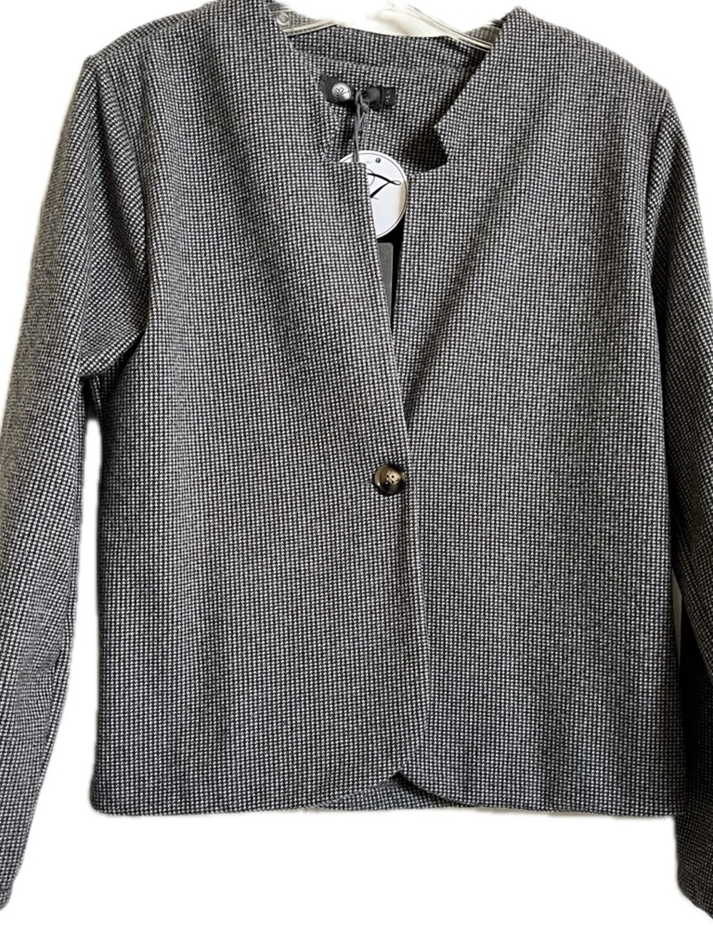 NWT M Made in Italy Women’s Black & White Textured Single-Button Cropped Jacket